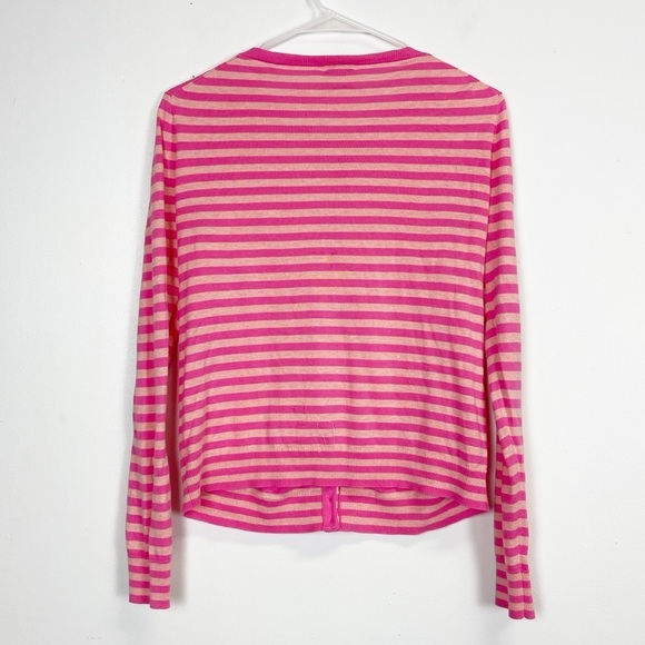 J Crew Caryn Cardigan Sweater Womens Size Small Pink Striped Round Neck Cotton - Picture 2 of 6